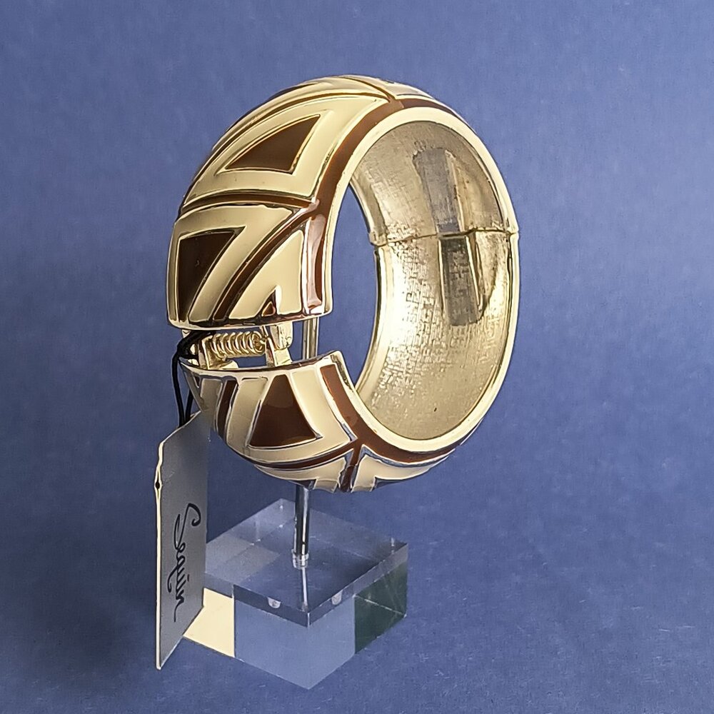 Chunky Geo Enamel Clamper Hinged Oval Bracelet Statemen Vintage Y2k